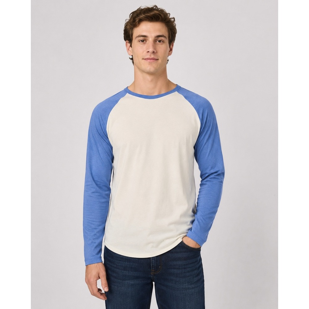Royal Avalon Mens‎ Sky Blue Raglan Tee Long Sleeve Cotton Curved Hem Shirt XL